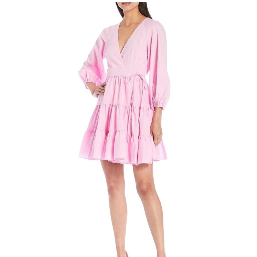 Gianni Bini Shelley V-Neck Wrap Dress Size Large Pink Cotton